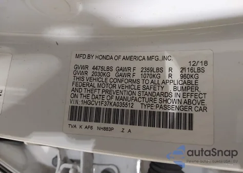 2019 Honda Accord Sport from USA, damaged, VIN 1HGCV1F37KA035512